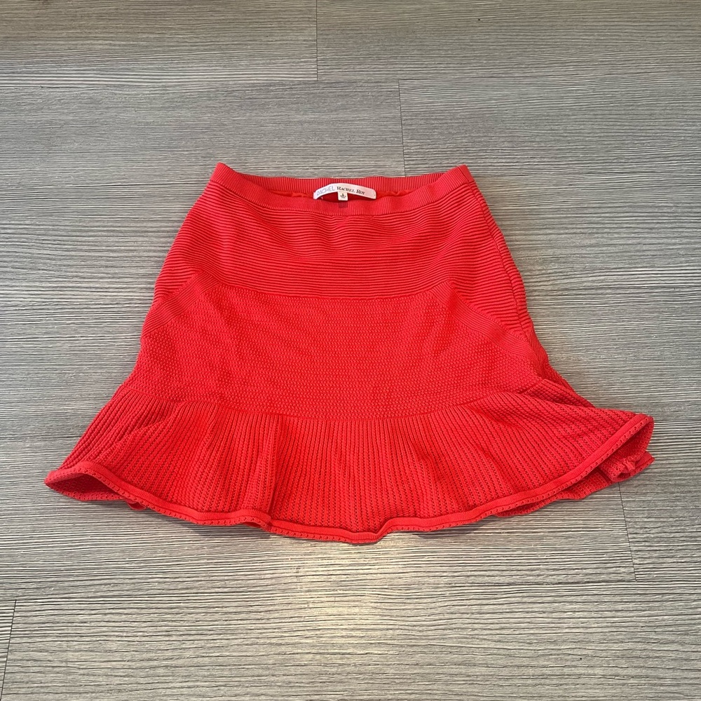Rachel Roy Red Knit Flounce Skirt | S Fit & Flare Mini Skirt